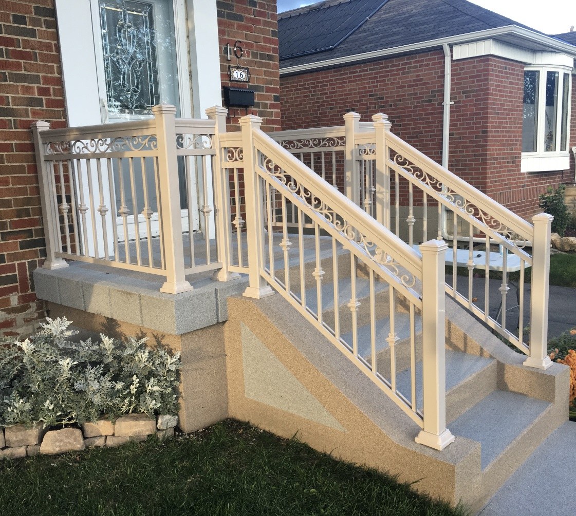 Aluminum picket railing installed on a residential staircase